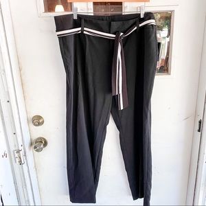 AB Studio Black and Black and White Belted Work Pants